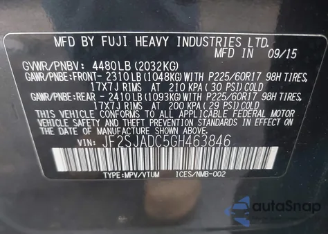 2016 Subaru Forester 2.5I Premium from USA, damaged, VIN JF2SJADC5GH463846